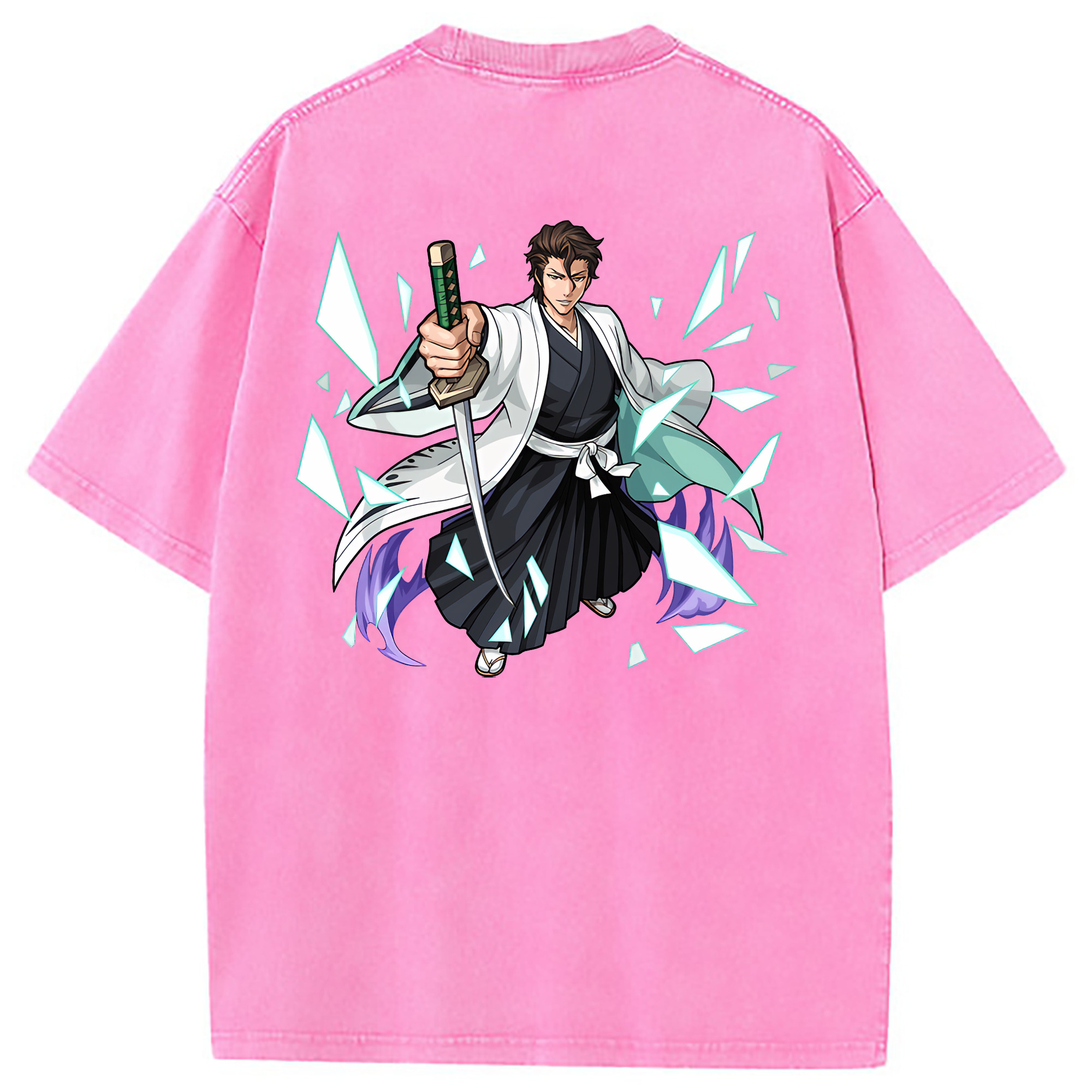 （画像用） ブリーチ 藍染 惣右介（あいぜん そうすけ） BLEACH Aizen Sousuke 綿100% ヴィンテージ風 半袖Tシャツ（背面プリント）